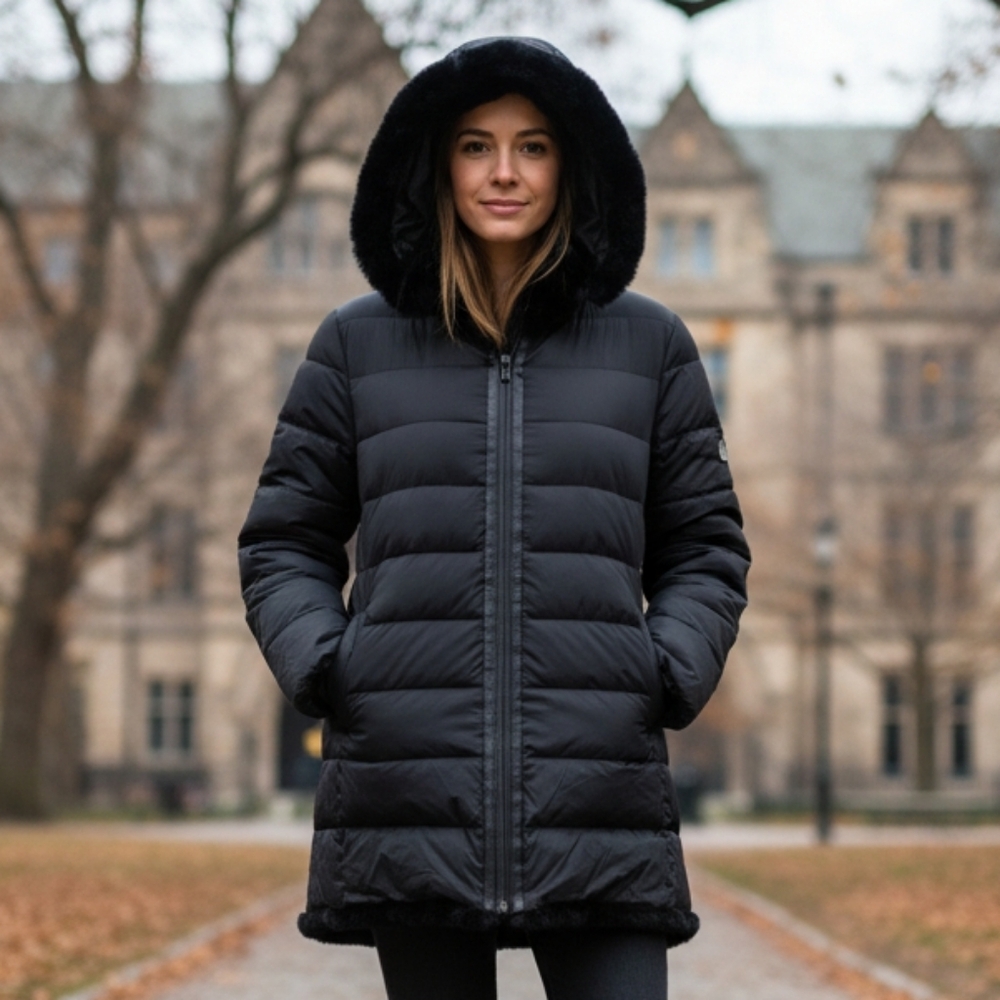 Elegant Black Hooded Puffer Jacket
